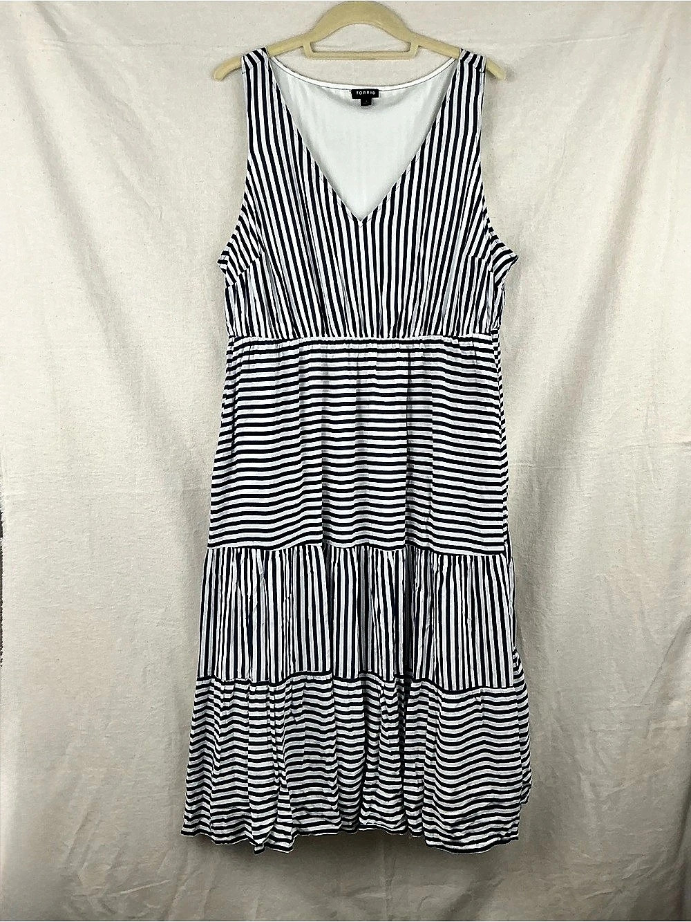 Torrid Navy & White Striped Tiered Midi Dress V-neck 1x